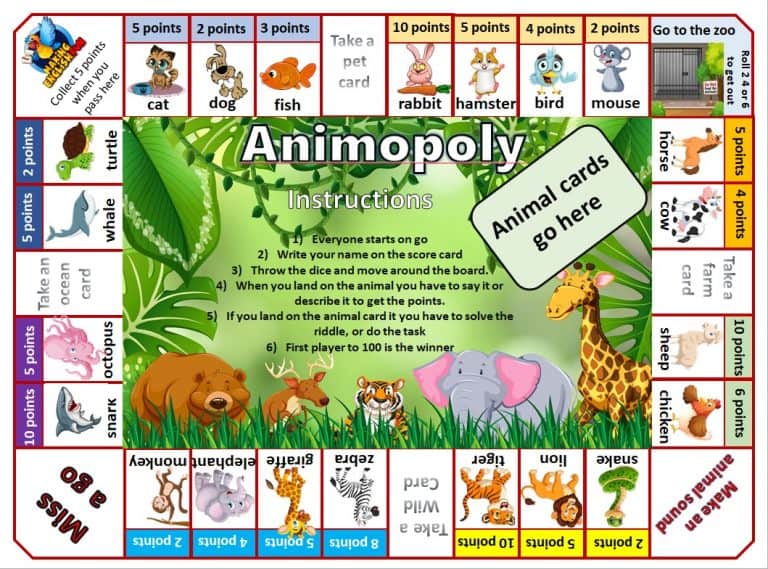 Animal Monopoly! A Great Classroom Game for Small Groups.