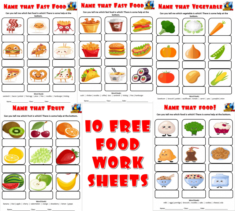 10 Food, Fruit and Vegetable Worksheets
