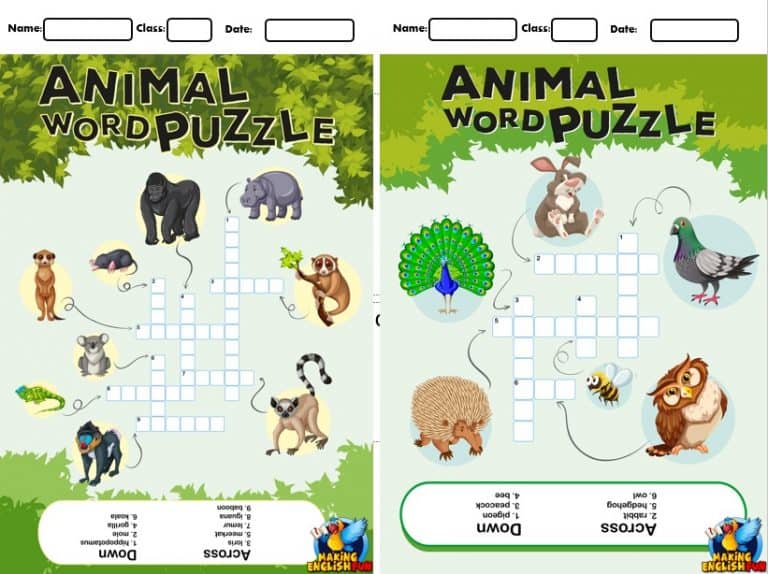 7 Animal Crosswords