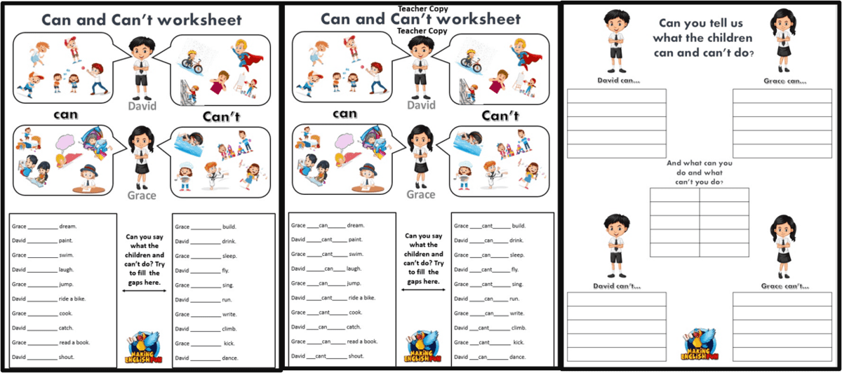 can and can't worksheet