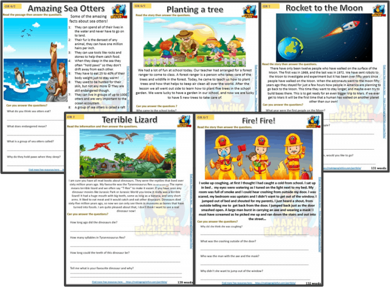 Grade 6+ – Reading / Writing Comprehension Cards for Kindi,  Primary and ESL Students
