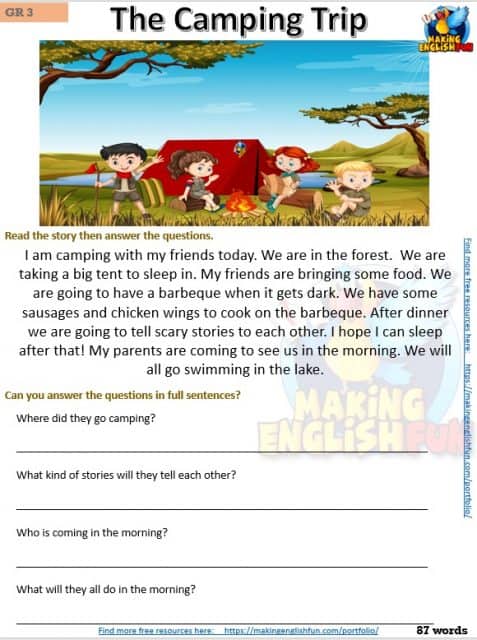 GRADE 3 – READING COMPREHENSION CARDS FOR KINDI, PRIMARY AND ESL ...