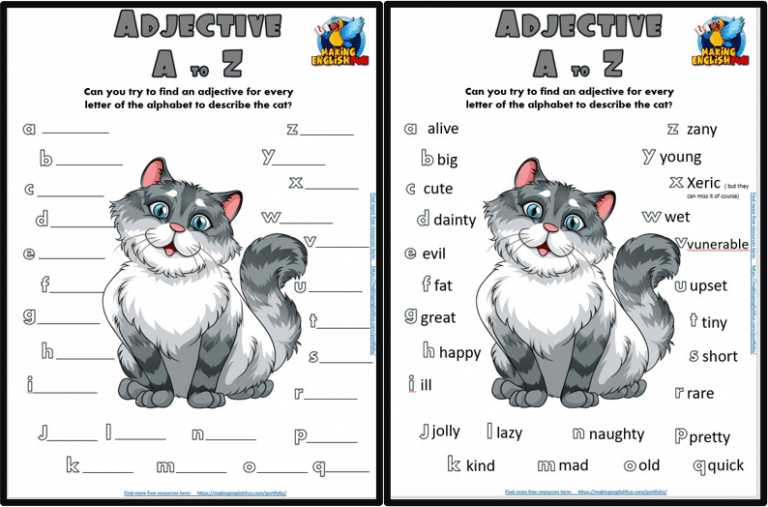 Adjective A to Z worksheet