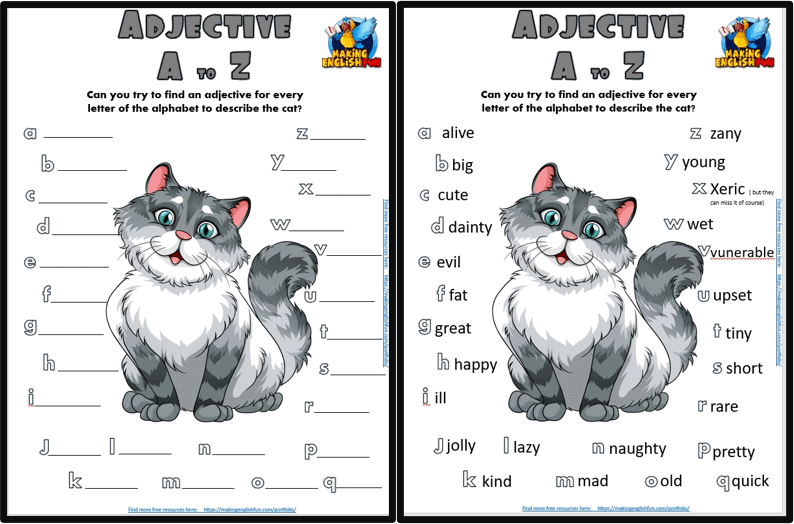 Adjective A To Z Worksheet Making English Fun