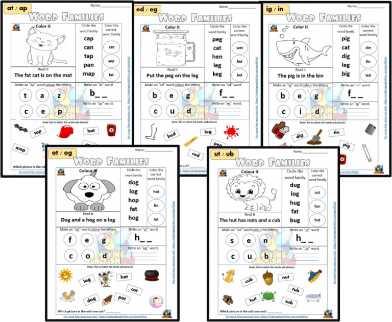 Word Family and CVC short vowel worksheets