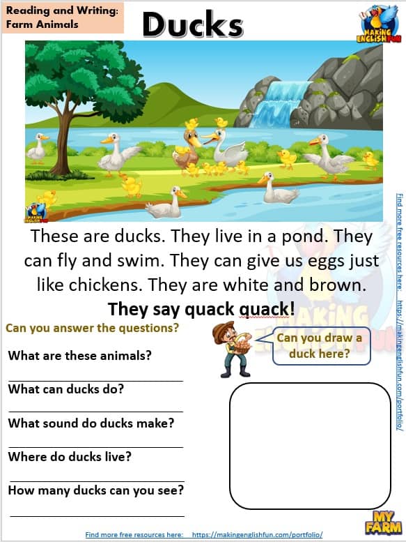 FREE guided Reading Readers and worksheets Farm ducks