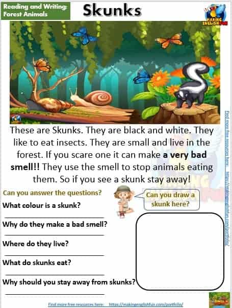 Forest Animals Animals Reading Comprehension Worksheets Kindergarten and  Grade 1+ – Editable – Making English Fun