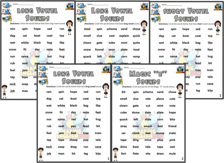Long and short Vowels / Magic E Worksheets