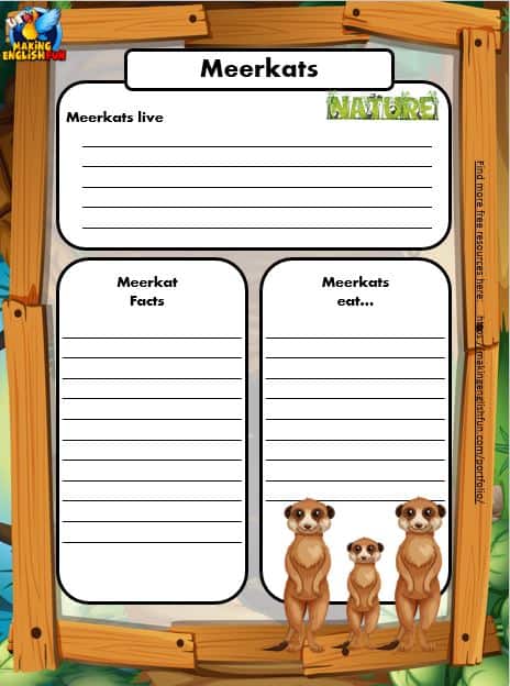Free Animal Writing Worksheets for ESL meerkat