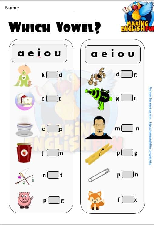 Which Vowel CVC Phonics Worksheets