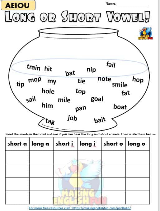 Long and Short vowel worksheets