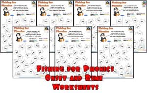 Phonics Onset and Rime Fishing for Phonics worksheets