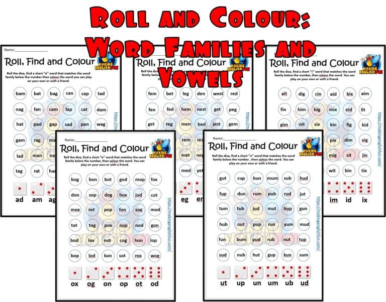 Roll and Colour – SHort and Long Vowel and Word Families Activities