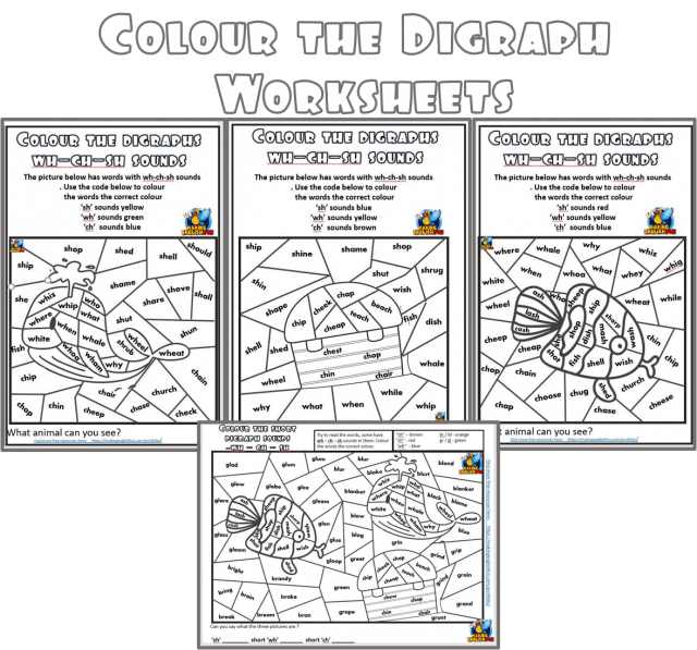 Colour the digraph and blends Phonics worksheets.
