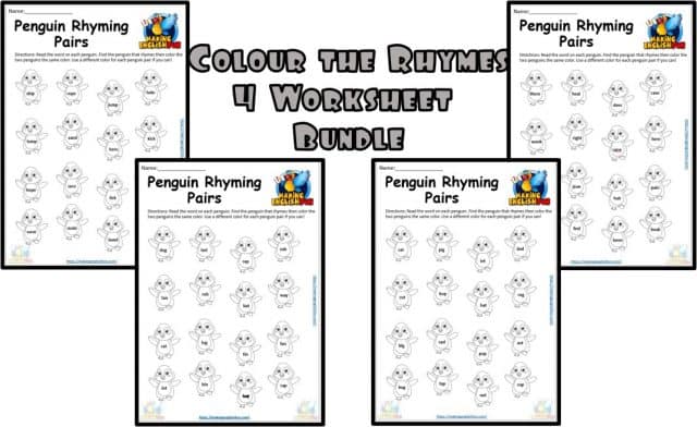 Penguin pairs rhyming worksheets