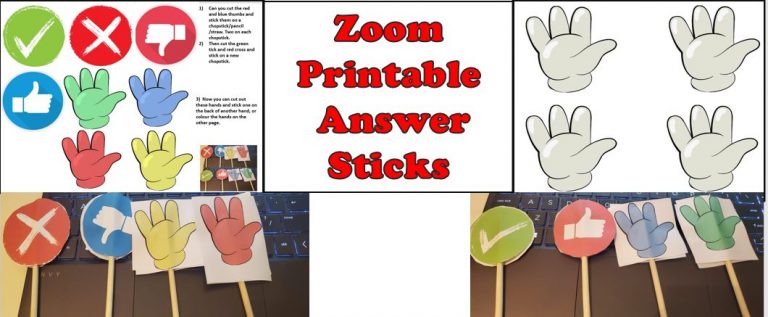 Zoom teaching Resources – hand held yes no and colour hands cards