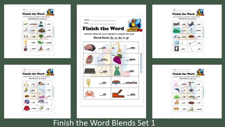 Free Consonant Blends FInish the word Worksheets