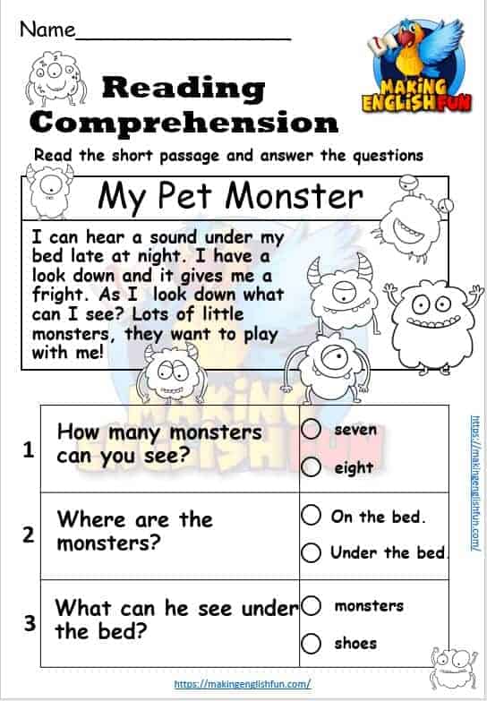 kindergarten reading Comprehension Cards