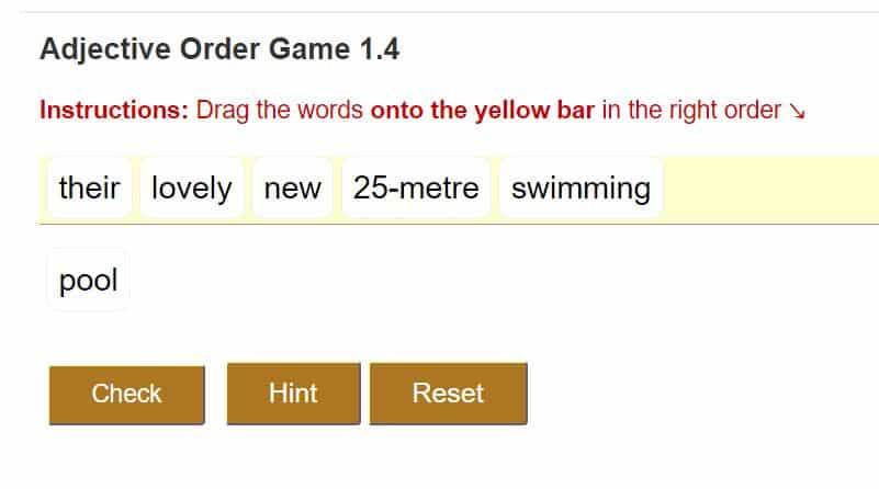 order of adjectives online game