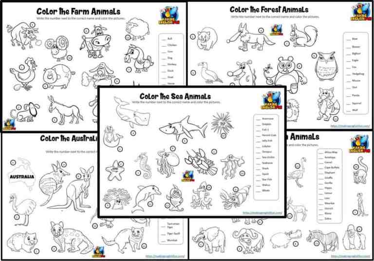 Animals Match and Color Worksheets