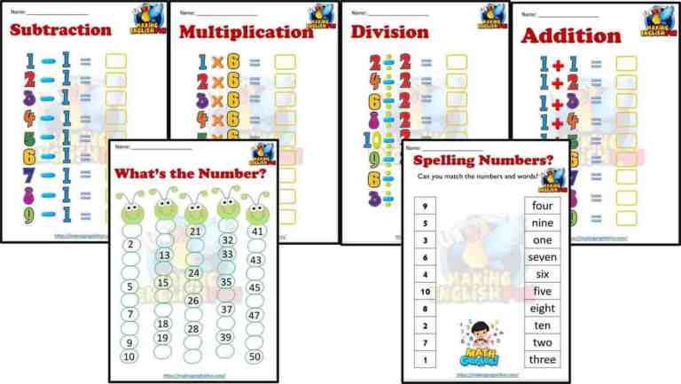 Kindergarten Math Worksheets – Set 1