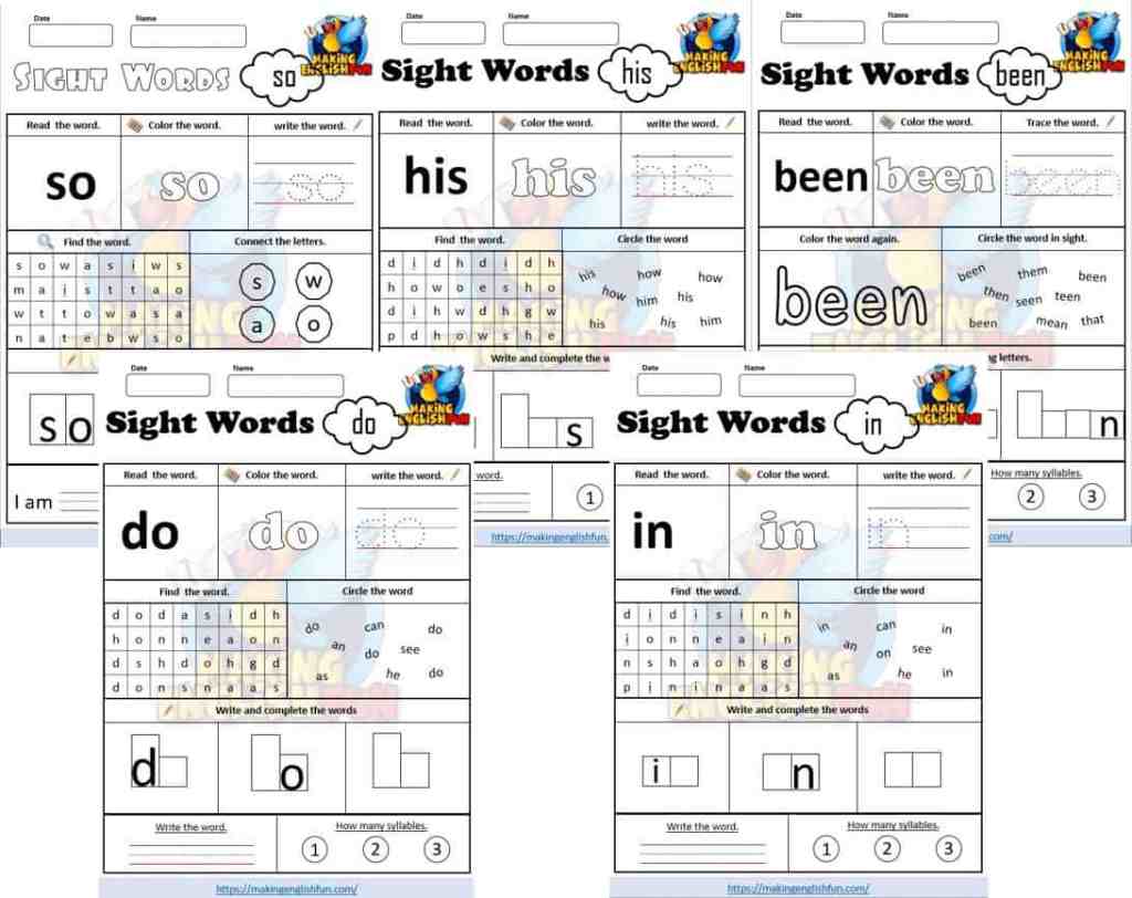 sight words worksheets