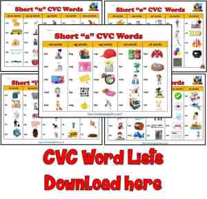 CVC Word Lists Printable PDF