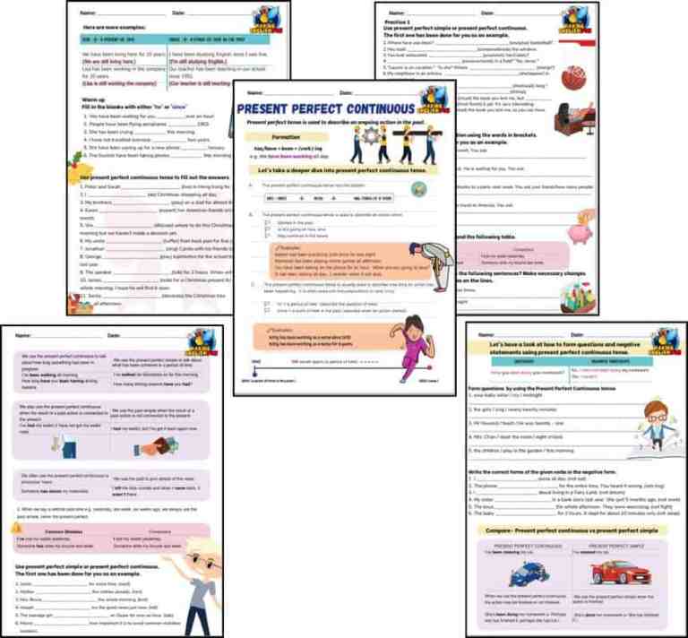 Present Perfect Continuous Worksheets – Grade 6