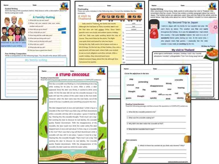 FREE Grade 5 reading and Writing Worksheets – A stupid Crocodile
