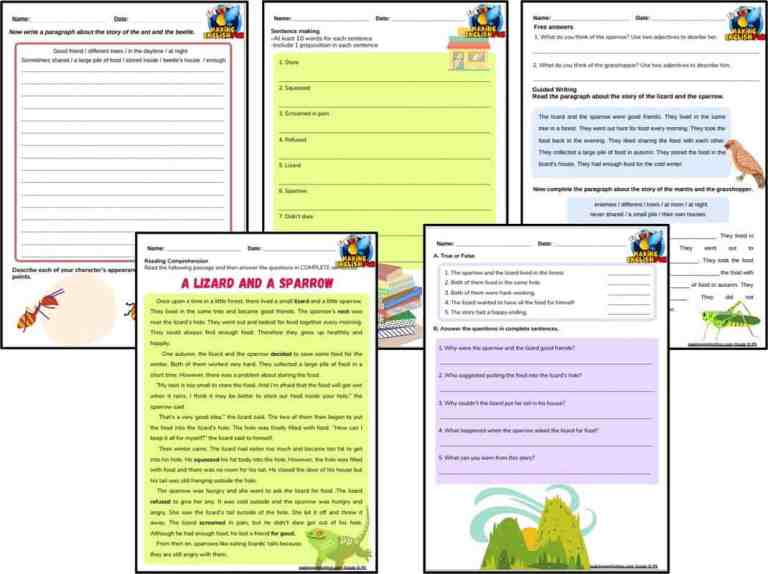 Grade 5 Reading Comprehension Worksheets – The Lizard and Sparrow