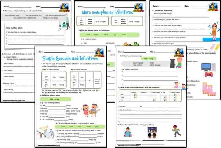 Gerunds Worksheets for Grade 3