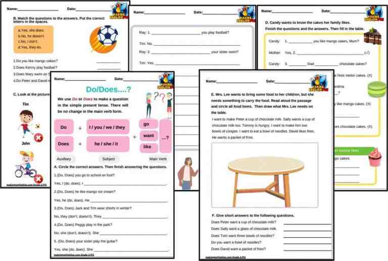 FREE Do and Does Worksheets Grade 1 – 2 – 3