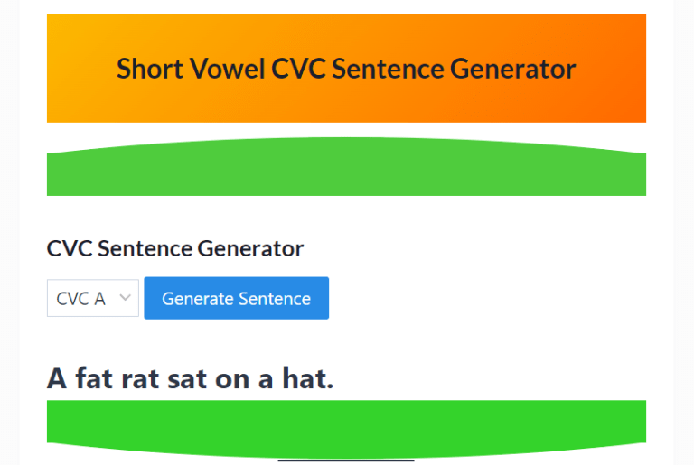 Short Vowel CVC Sentence Generator