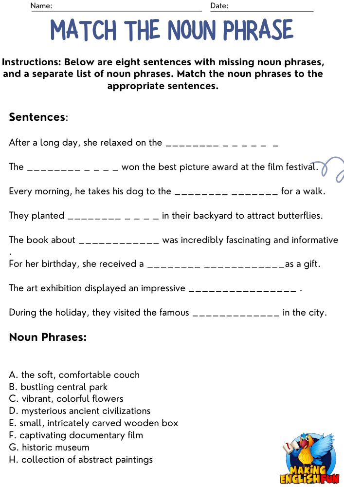 Noun Phrase worksheets