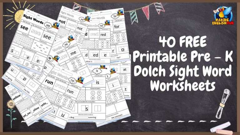 40 FREE Printable Pre – K Dolch Sight Word Worksheets.