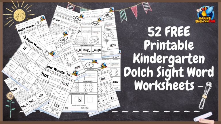 52 FREE Printable Kindergarten Dolch Sight Word Worksheets –