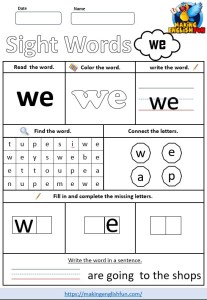 FREE Pre – K Dolch Sight Word Worksheets – ‘we’Making English Fun