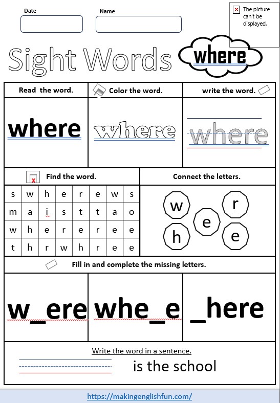 FREE Dolch Sight words worksheets where