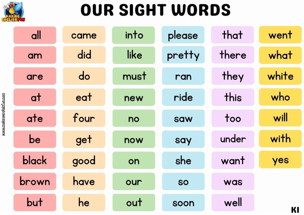 FREE Printable Kindergarten Dolch Sight Words List