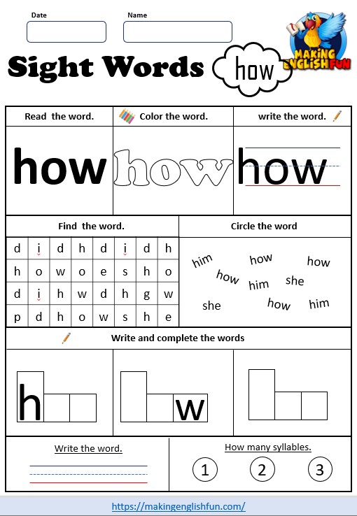 Free Sight Word Worksheets – ‘how’