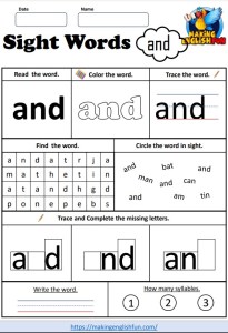 Free Sight Word Worksheets – ‘and’Making English Fun