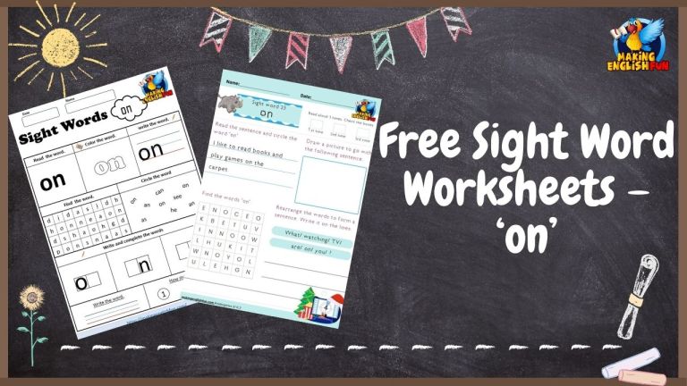 Free Sight Word Worksheets ‘on’