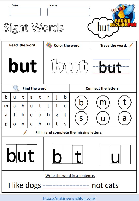 Free Sight Word Worksheets – ‘but’
