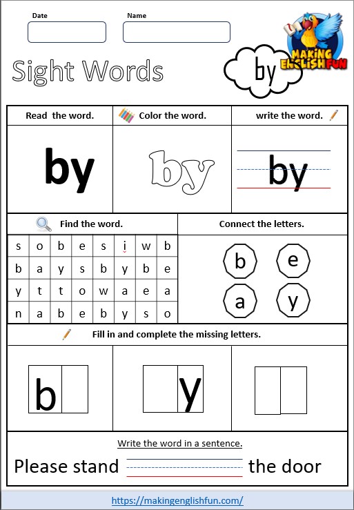 Free Sight Word Worksheets ‘by’