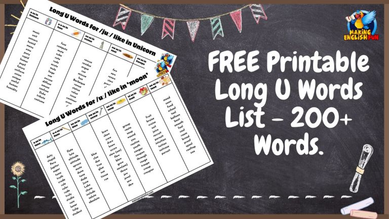 FREE Printable Long U Words List – 200+ Words.