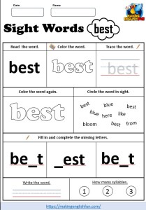 FREE Printable Grade 2 Sight Word Worksheet – “Best”Making English Fun