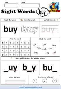 FREE Printable Grade 2 Sight Word Worksheet – “Buy”Making English Fun