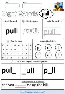 FREE Printable Grade 2 Sight Word Worksheet – “Pull”Making English Fun