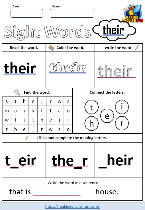 FREE Printable Grade 2 Sight Word Worksheet – “Their”