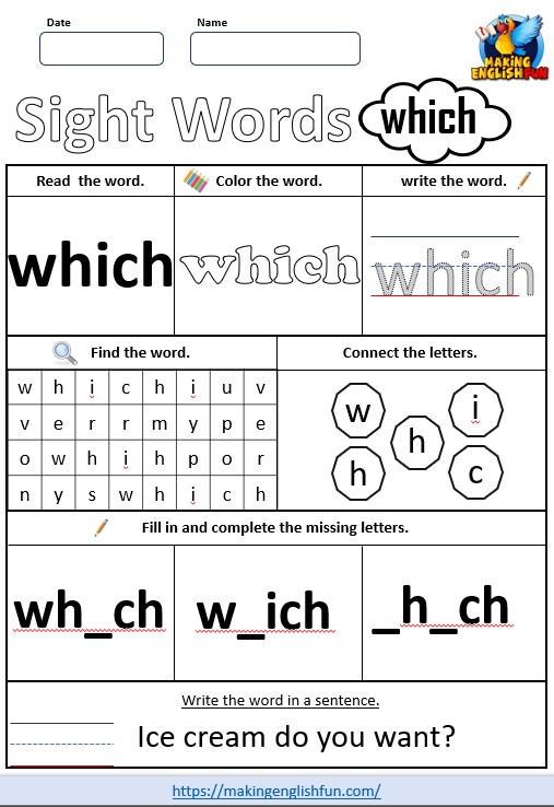 FREE Printable Grade 2 Sight Word Worksheet – “Which”